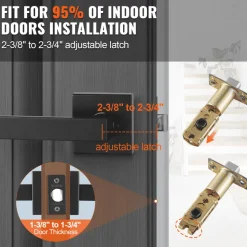 VEVOR Passage Door Handle, 6 Pack Matte Black Door Lever, Left or Right Handing Reversible Lever Non-Locking, 45° Rotation to Open, Universal Square Interior for Hallways, Closets, Meeting Spaces