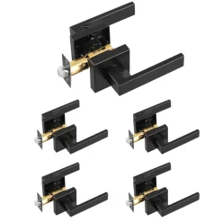 VEVOR Passage Door Handle, 5 Pack Matte Black Door Lever, Left or Right Handing Reversible Lever Non-Locking, 45° Rotation to Open, Universal Square Interior for Hallways, Closets, Meeting Spaces