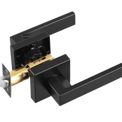 VEVOR Passage Door Handle, 5 Pack Matte Black Door Lever, Left or Right Handing Reversible Lever Non-Locking, 45° Rotation to Open, Universal Square Interior for Hallways, Closets, Meeting Spaces