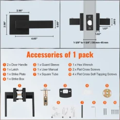 VEVOR Passage Door Handle, 5 Pack Matte Black Door Lever, Left or Right Handing Reversible Lever Non-Locking, 45° Rotation to Open, Universal Square Interior for Hallways, Closets, Meeting Spaces