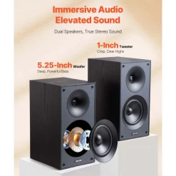 VEVOR Passive Bookshelf Speaker, 300W, Book Shelf Stereo Speakers with 5.25-Inch Woofer and 1-Inch Tweeter, Detachable Grille, 65Hz-20KHz Frequency Response, Wooden Enclosure, for Home Theater (1 Pair)