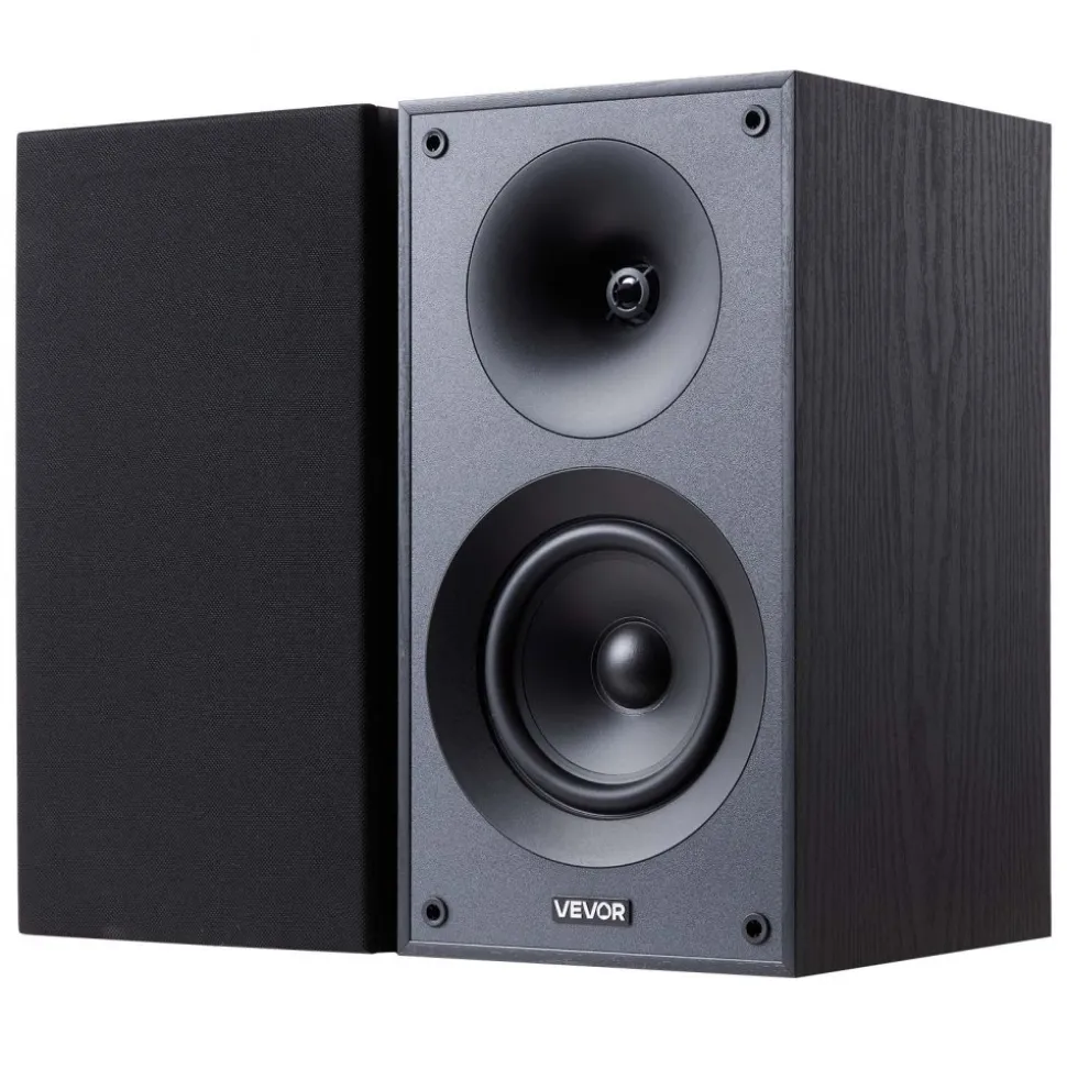 VEVOR Passive Bookshelf Speaker, 300W, Book Shelf Stereo Speakers with 5.25-Inch Woofer and 1-Inch Tweeter, Detachable Grille, 65Hz-20KHz Frequency Response, Wooden Enclosure, for Home Theater (1 Pair)