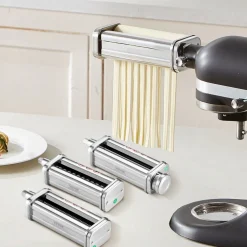 VEVOR Pasta Attachment for KitchenAid Stand Mixer, Stainless Steel Pasta Roller Cutter Set Including Pasta Sheet Roller, Spaghetti and Fettuccine Cutter, 8 Adjustable Thickness Knob Pasta Maker, 3Pcs