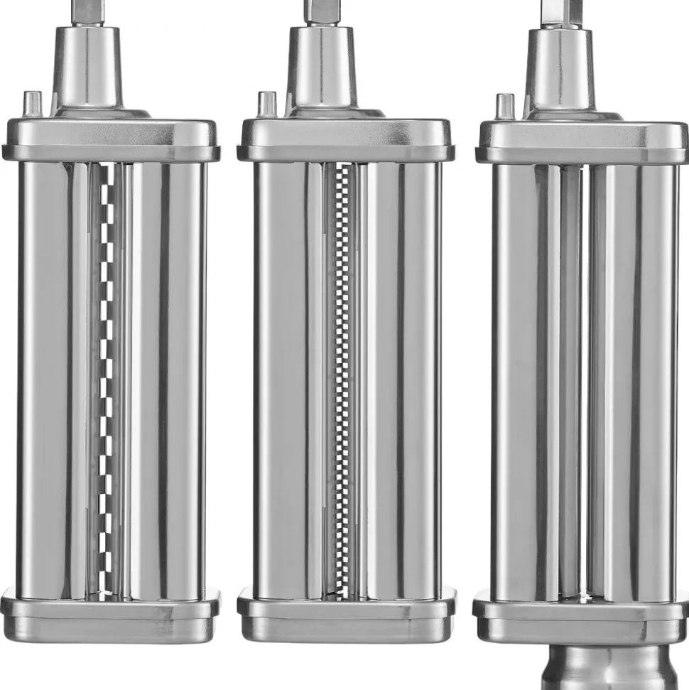 VEVOR Pasta Attachment for KitchenAid Stand Mixer, Stainless Steel Pasta Roller Cutter Set Including Pasta Sheet Roller, Spaghetti and Fettuccine Cutter, 8 Adjustable Thickness Knob Pasta Maker, 3Pcs