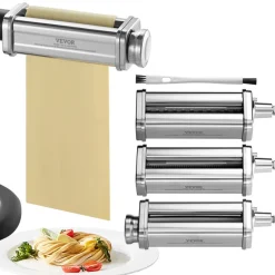 VEVOR Pasta Attachment for KitchenAid Stand Mixer, Stainless Steel Pasta Roller Cutter Set Including Pasta Sheet Roller, Spaghetti and Fettuccine Cutter, 8 Adjustable Thickness Knob Pasta Maker, 3Pcs