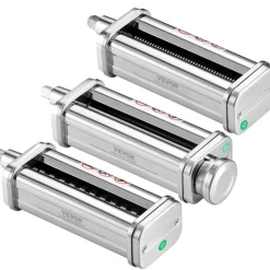 VEVOR Pasta Attachment for KitchenAid Stand Mixer, Stainless Steel Pasta Roller Cutter Set Including Pasta Sheet Roller, Spaghetti and Fettuccine Cutter, 8 Adjustable Thickness Knob Pasta Maker, 3Pcs