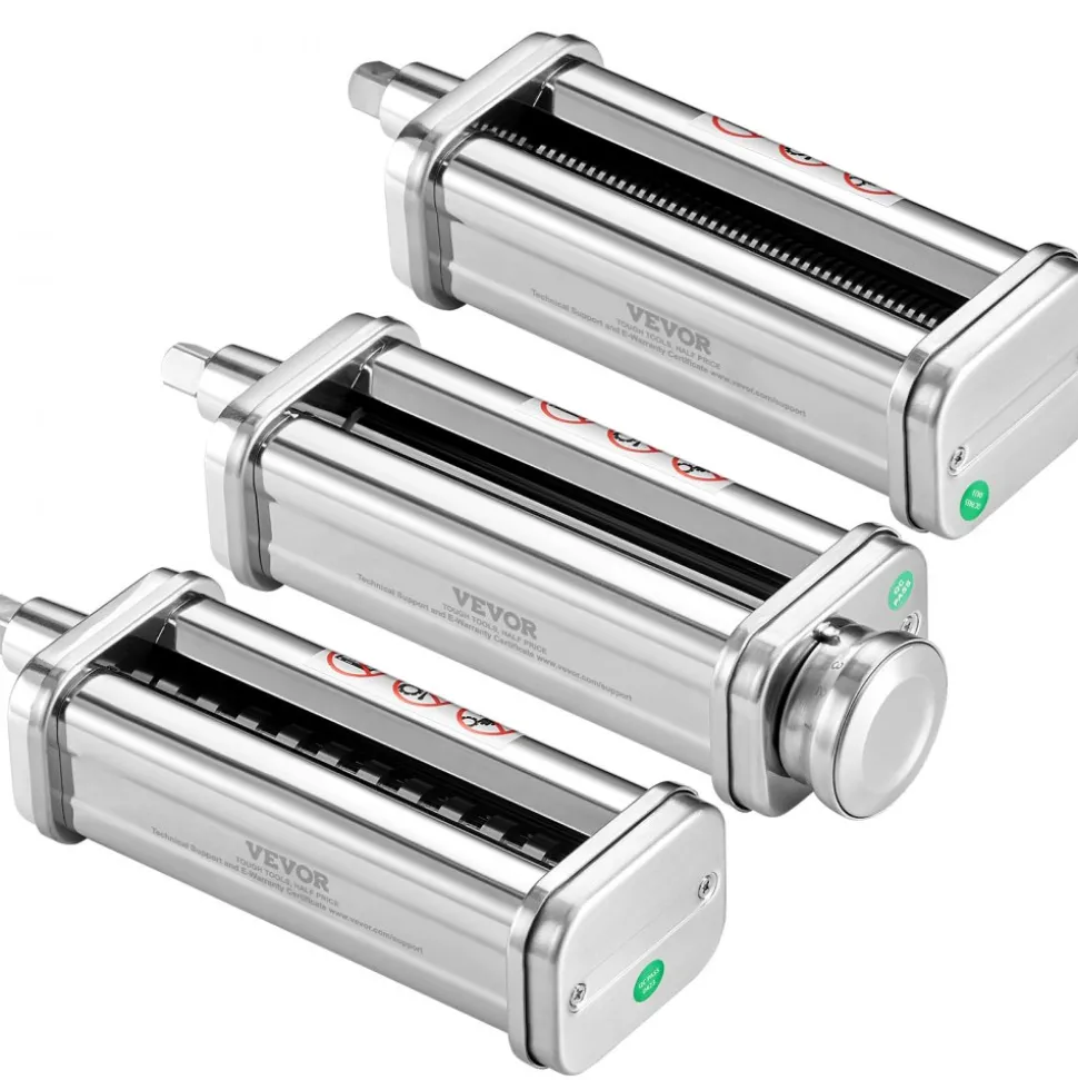 VEVOR Pasta Attachment for KitchenAid Stand Mixer, Stainless Steel Pasta Roller Cutter Set Including Pasta Sheet Roller, Spaghetti and Fettuccine Cutter, 8 Adjustable Thickness Knob Pasta Maker, 3Pcs