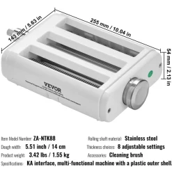 VEVOR Pasta Attachment for KitchenAid Stand Mixer, 3-IN-1 Stainless Steel Pasta Roller Cutter Set Including Pasta Sheet Roller, Spaghetti and Fettuccine Cutter, 8 Adjustable Thickness Knob Pasta Maker