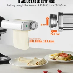 VEVOR Pasta Attachment for KitchenAid Stand Mixer, 3-IN-1 Stainless Steel Pasta Roller Cutter Set Including Pasta Sheet Roller, Spaghetti and Fettuccine Cutter, 8 Adjustable Thickness Knob Pasta Maker