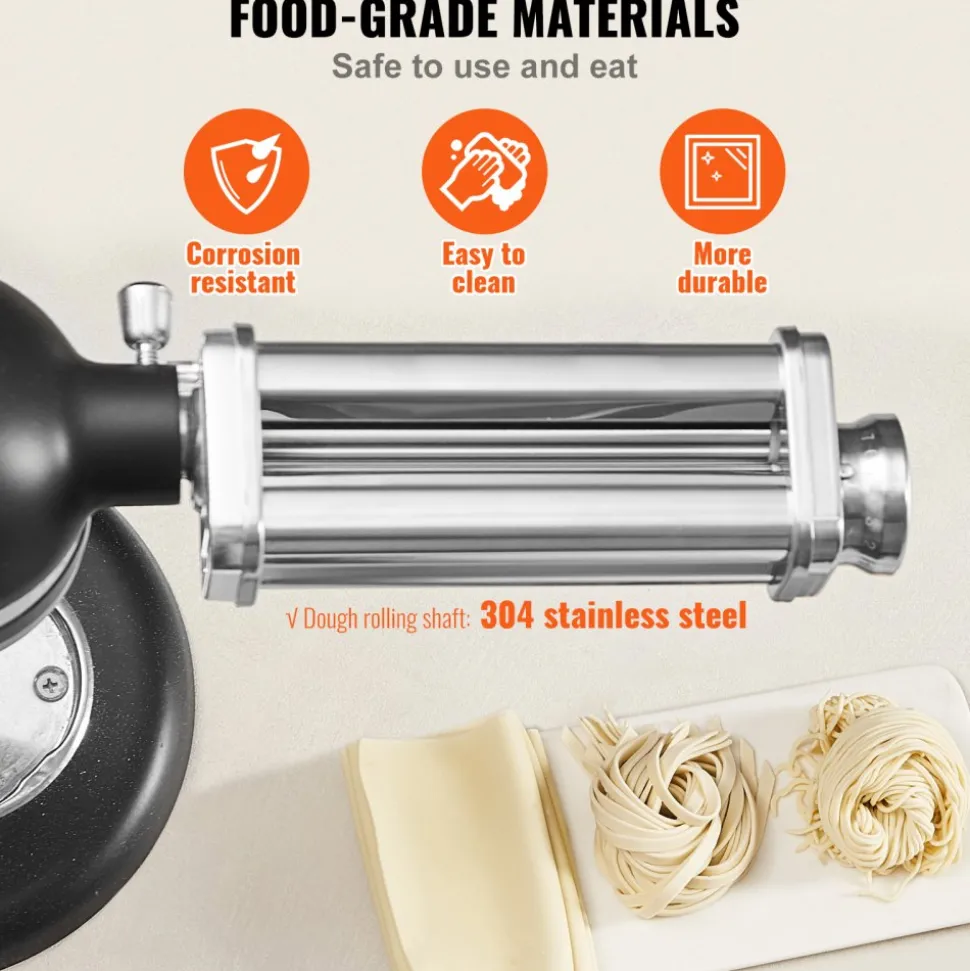 VEVOR Pasta Attachment for KitchenAid Stand Mixer, Stainless Steel Pasta Sheet Roller Attachment, Pasta Maker Machine Accessory with 8 Adjustable Thickness Knob, KitchenAid Pasta Attachment by VEVOR