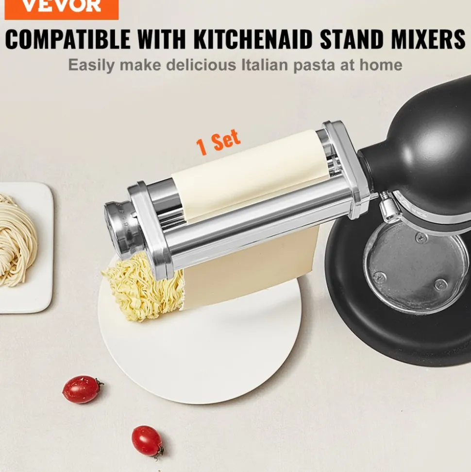 VEVOR Pasta Attachment for KitchenAid Stand Mixer, Stainless Steel Pasta Sheet Roller Attachment, Pasta Maker Machine Accessory with 8 Adjustable Thickness Knob, KitchenAid Pasta Attachment by VEVOR