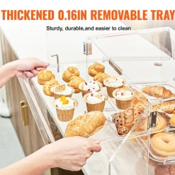 VEVOR Pastry Display Case, 3-Tier Commercial Countertop Bakery Display Case, Acrylic Display Box with Rear Door Access & Removable Shelves, Keep Fresh for Donut Bagels Cake Cookie, 20.7