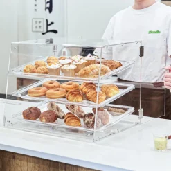 VEVOR Pastry Display Case, 3-Tier Commercial Countertop Bakery Display Case, Acrylic Display Box with Rear Door Access & Removable Shelves, Keep Fresh for Donut Bagels Cake Cookie, 20.7