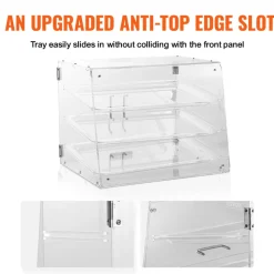 VEVOR Pastry Display Case, 3-Tier Commercial Countertop Bakery Display Case, Acrylic Display Box with Rear Door Access & Removable Shelves, Keep Fresh for Donut Bagels Cake Cookie, 20.7