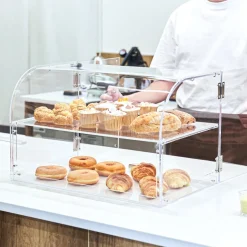 VEVOR Pastry Display Case, 2-Tier Commercial Countertop Bakery Display Case, Acrylic Display Box with Rear Door Access & Removable Shelves, Keep Fresh for Donut Bagels Cake Cookie, 22