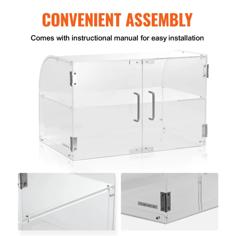 VEVOR Pastry Display Case, 2-Tier Commercial Countertop Bakery Display Case, Acrylic Display Box with Rear Door Access & Removable Shelves, Keep Fresh for Donut Bagels Cake Cookie, 22"x14"x14"