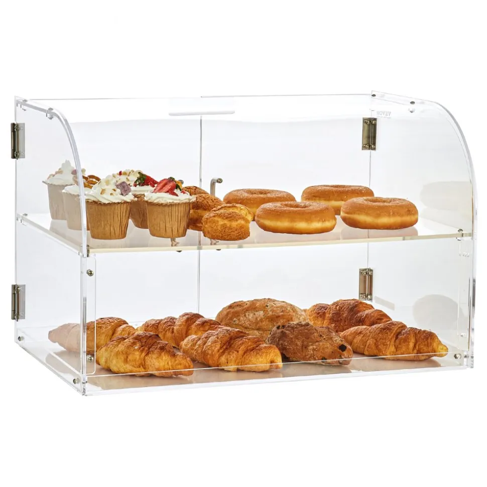 VEVOR Pastry Display Case, 2-Tier Commercial Countertop Bakery Display Case, Acrylic Display Box with Rear Door Access & Removable Shelves, Keep Fresh for Donut Bagels Cake Cookie, 22"x14"x14"