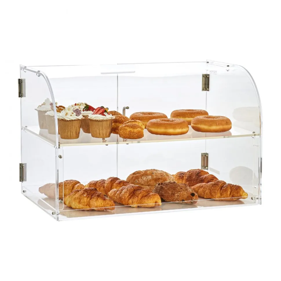 VEVOR Pastry Display Case, 2-Tier Commercial Countertop Bakery Display Case, Acrylic Display Box with Rear Door Access & Removable Shelves, Keep Fresh for Donut Bagels Cake Cookie, 22"x14"x14"