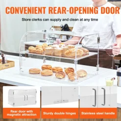 VEVOR Pastry Display Case, 2-Tier Commercial Countertop Bakery Display Case, Acrylic Display Box with Rear Door Access & Removable Shelves, Keep Fresh for Donut Bagels Cake Cookie, 22