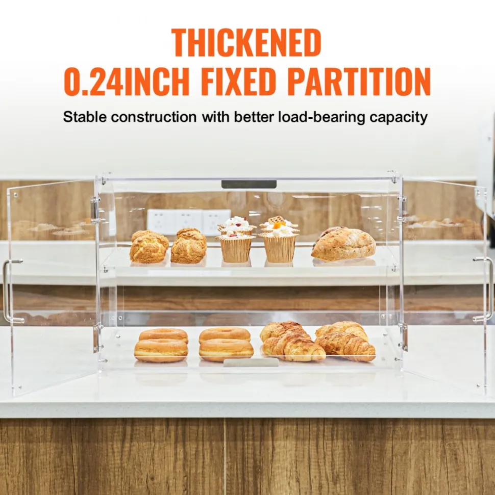 VEVOR Pastry Display Case, 2-Tier Commercial Countertop Bakery Display Case, Acrylic Display Box with Rear Door Access & Removable Shelves, Keep Fresh for Donut Bagels Cake Cookie, 22"x14"x14"