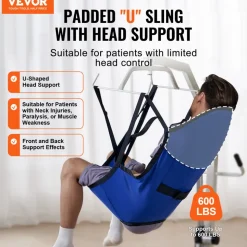 VEVOR Patient Lift Sling with Head Support- Small Size, U Shape Divided Leg Transfer Sling for Bathing, Patient Lift Medical Sling for Elderly, Disabled, Bedridden, 600LBS