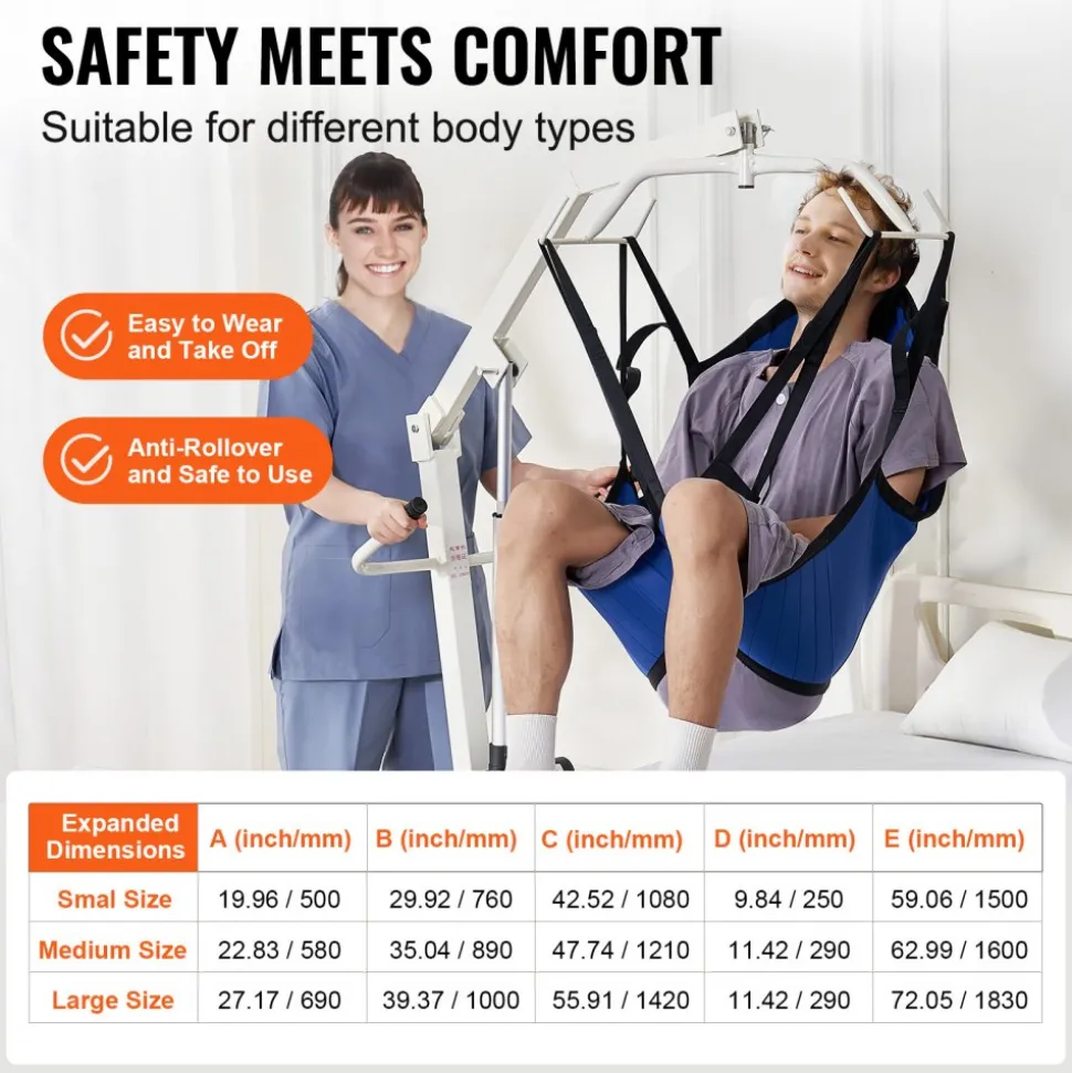 VEVOR Patient Lift Sling with Head Support- Small Size, U Shape Divided Leg Transfer Sling for Bathing, Patient Lift Medical Sling for Elderly, Disabled, Bedridden, 600LBS