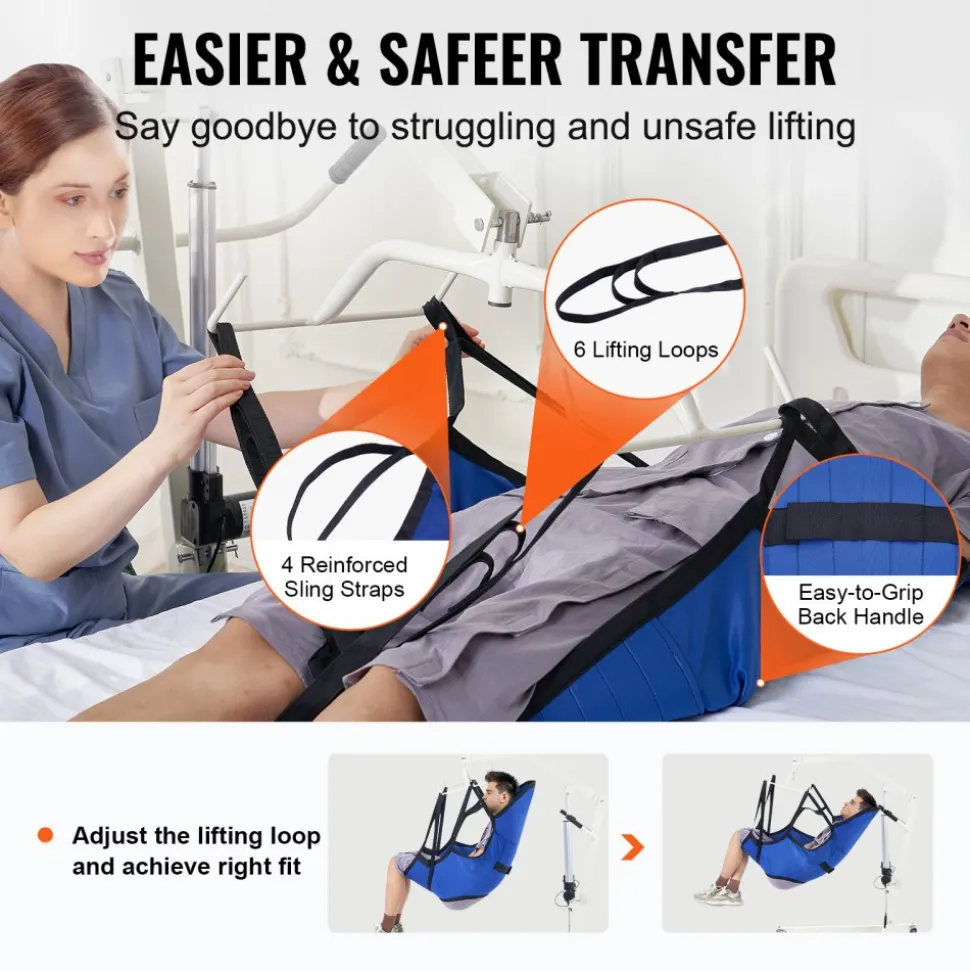 VEVOR Patient Lift Sling with Head Support- Large Size, Universal Patient Lift Sling, Divided Leg Transfer Sling for Bathing, Patient Lift Medical Sling for Elderly, Disabled, Bedridden, 600LBS