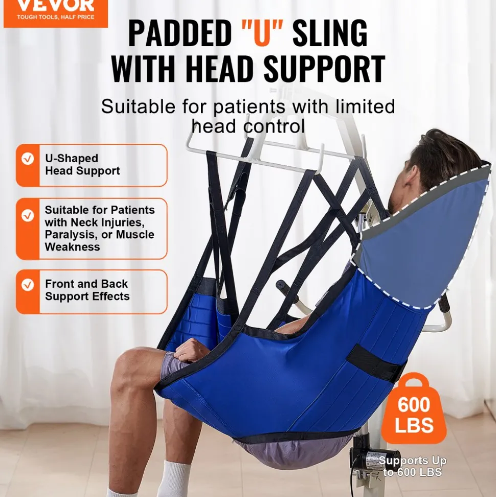 VEVOR Patient Lift Sling with Head Support- Large Size, Universal Patient Lift Sling, Divided Leg Transfer Sling for Bathing, Patient Lift Medical Sling for Elderly, Disabled, Bedridden, 600LBS