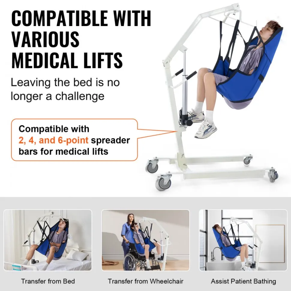 VEVOR Patient Lift Sling with Head Support- Large Size, Universal Patient Lift Sling, Divided Leg Transfer Sling for Bathing, Patient Lift Medical Sling for Elderly, Disabled, Bedridden, 600LBS