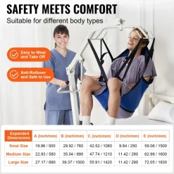 VEVOR Patient Lift U-Sling with Head Support- Medium Size, Divided Leg Transfer Sling for Bathing, Patient Lift Medical Sling for Elderly, Disabled, Bedridden, 600LBS