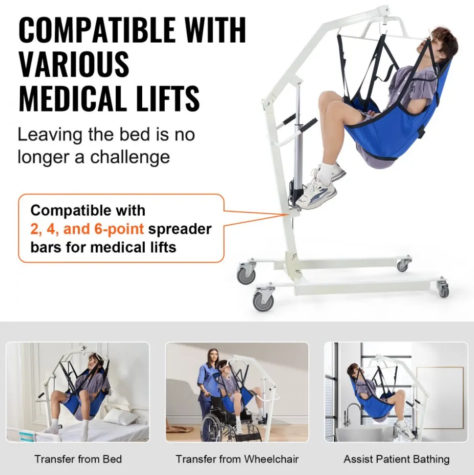 VEVOR Patient Lift U-Sling with Head Support- Medium Size, Divided Leg Transfer Sling for Bathing, Patient Lift Medical Sling for Elderly, Disabled, Bedridden, 600LBS
