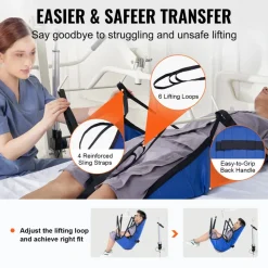 VEVOR Patient Lift U-Sling with Head Support- Medium Size, Divided Leg Transfer Sling for Bathing, Patient Lift Medical Sling for Elderly, Disabled, Bedridden, 600LBS