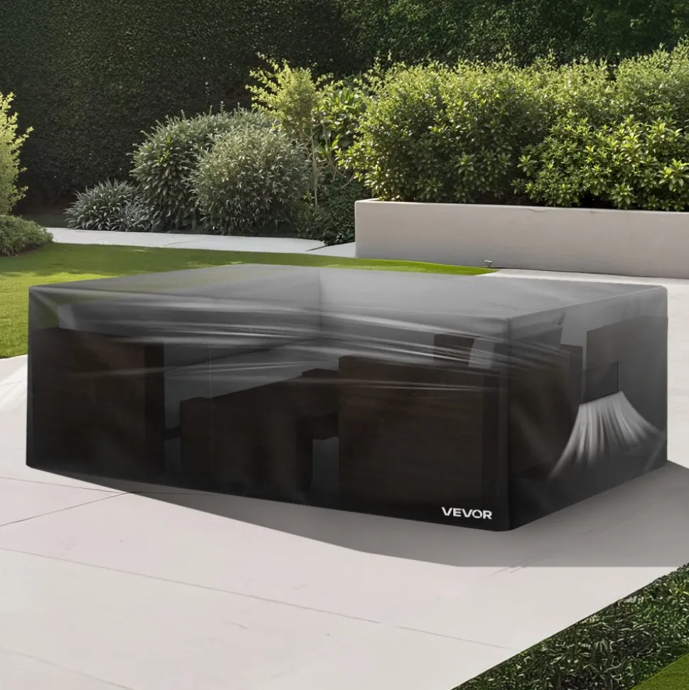 VEVOR Patio Furniture Cover, 420D Heavy Duty Waterproof Outdoor Dining Table and Chairs Cover, Large Squre Patio Table Covers with Air Vent for All Weather, 94L x 94W x 28H inch, Black