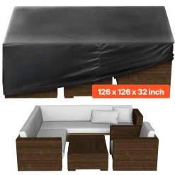 VEVOR Patio Furniture Cover, 420D Heavy Duty Waterproof Outdoor Dining Table and Chairs Cover, Large Squre Patio Table Covers with Air Vent for All Weather, 126L x 126W x 32H inch, Black
