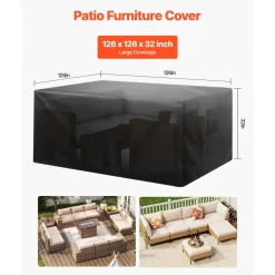 VEVOR Patio Furniture Cover, 420D Heavy Duty Waterproof Outdoor Dining Table and Chairs Cover, Large Squre Patio Table Covers with Air Vent for All Weather, 126L x 126W x 32H inch, Black