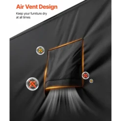 VEVOR Patio Furniture Cover, 420D Heavy Duty Waterproof Outdoor Dining Table and Chairs Cover, Large Rectangular Patio Table Covers with Air Vent for All Weather, 74L x 47W x 28H inch, Black