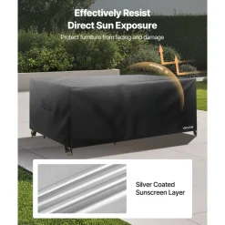 VEVOR Patio Furniture Cover, 420D Heavy Duty Waterproof Outdoor Dining Table and Chairs Cover, Large Rectangular Patio Table Covers with Air Vent for All Weather, 126L x 63W x 28H inch, Black