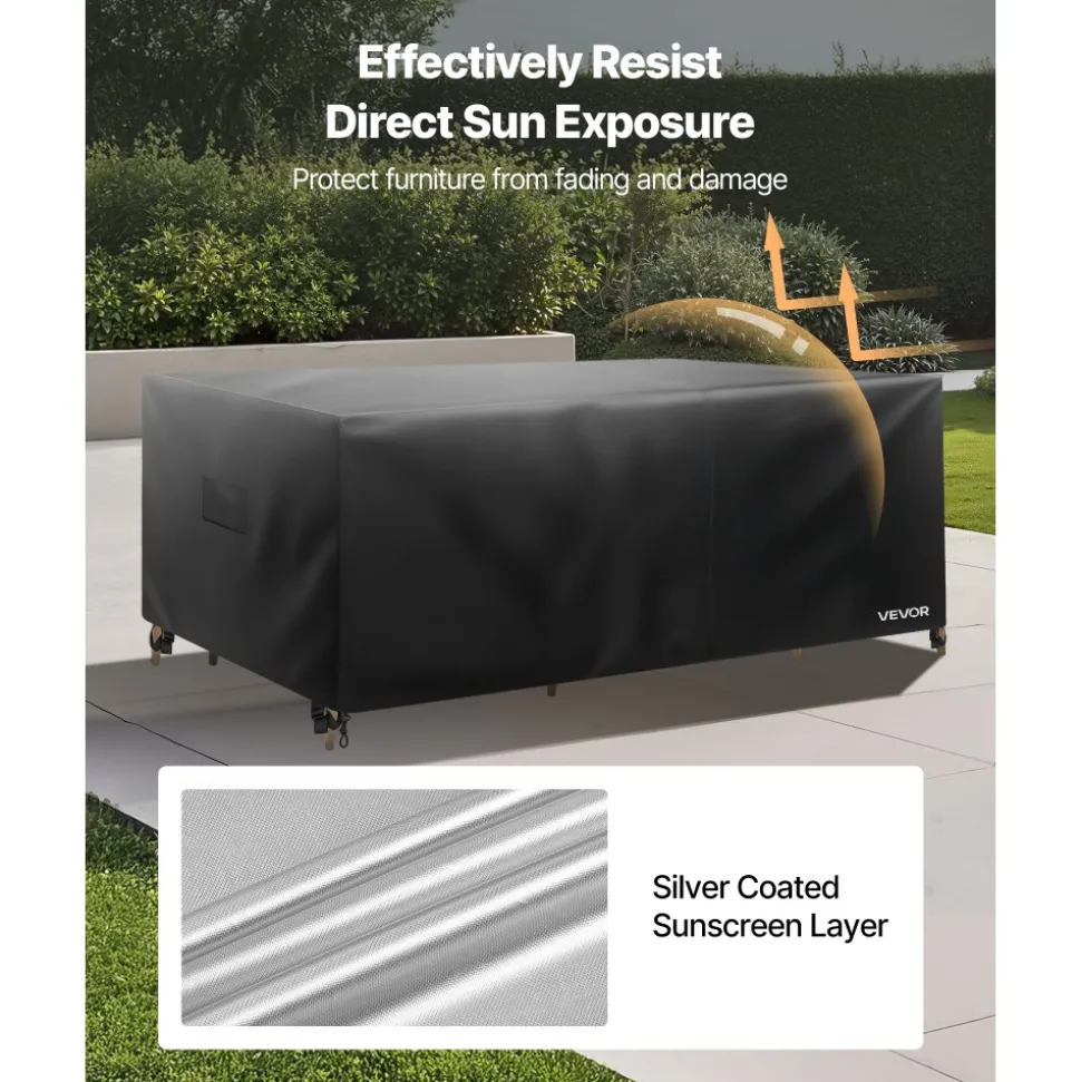 VEVOR Patio Furniture Cover, 420D Heavy Duty Waterproof Outdoor Dining Table and Chairs Cover, Large Rectangular Patio Table Covers with Air Vent for All Weather, 98L x 78W x 32H inch, Black