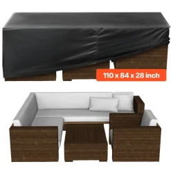 VEVOR Patio Furniture Cover, 420D Heavy Duty Waterproof Outdoor Dining Table and Chairs Cover, Large Rectangular Patio Table Covers with Air Vent for All Weather, 110L x 84W x 28H inch, Black