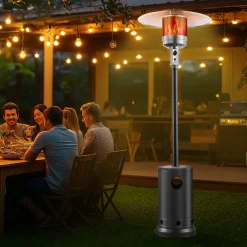 VEVOR Patio Heater for Outdoor Use, 50000BTU Propane Heater Tall Hammered With Round Table Design, Metal Burner and Wheels, Outdoor Patio Flame Heater for Patio, Party, Backyard, Garden, Silver Gray