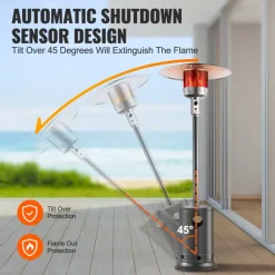 VEVOR Patio Heater for Outdoor Use, 50000BTU Propane Heater Tall Hammered With Round Table Design, Metal Burner and Wheels, Outdoor Patio Flame Heater for Patio, Party, Backyard, Garden, Silver Gray