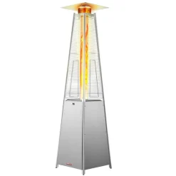 VEVOR Patio Heater for Outdoor Use, 48000BTU Pyramid Propane Heater w/Wheels, Quartz Glass Tube Outdoor Patio Flame Heater for Patio, Party, Backyard, Garden, Decoration, Silver