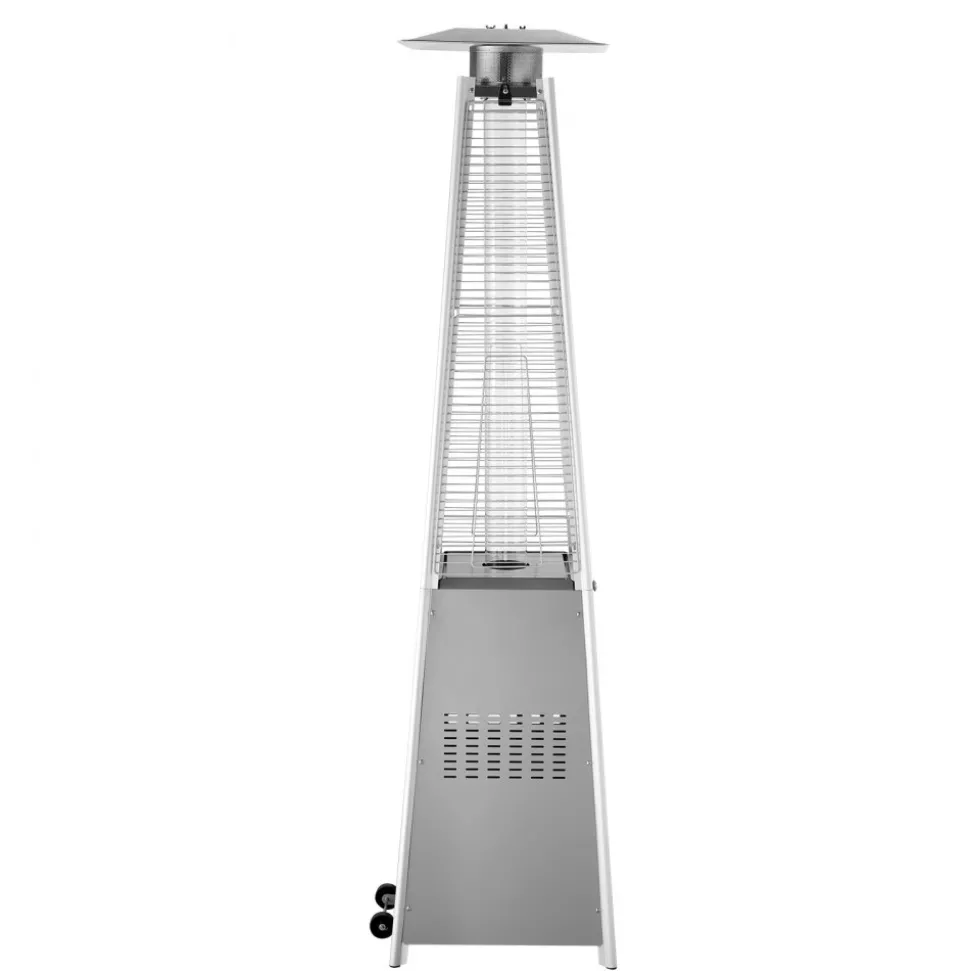 VEVOR Patio Heater for Outdoor Use, 48000BTU Pyramid Propane Heater w/Wheels, Quartz Glass Tube Outdoor Patio Flame Heater for Patio, Party, Backyard, Garden, Decoration, Silver