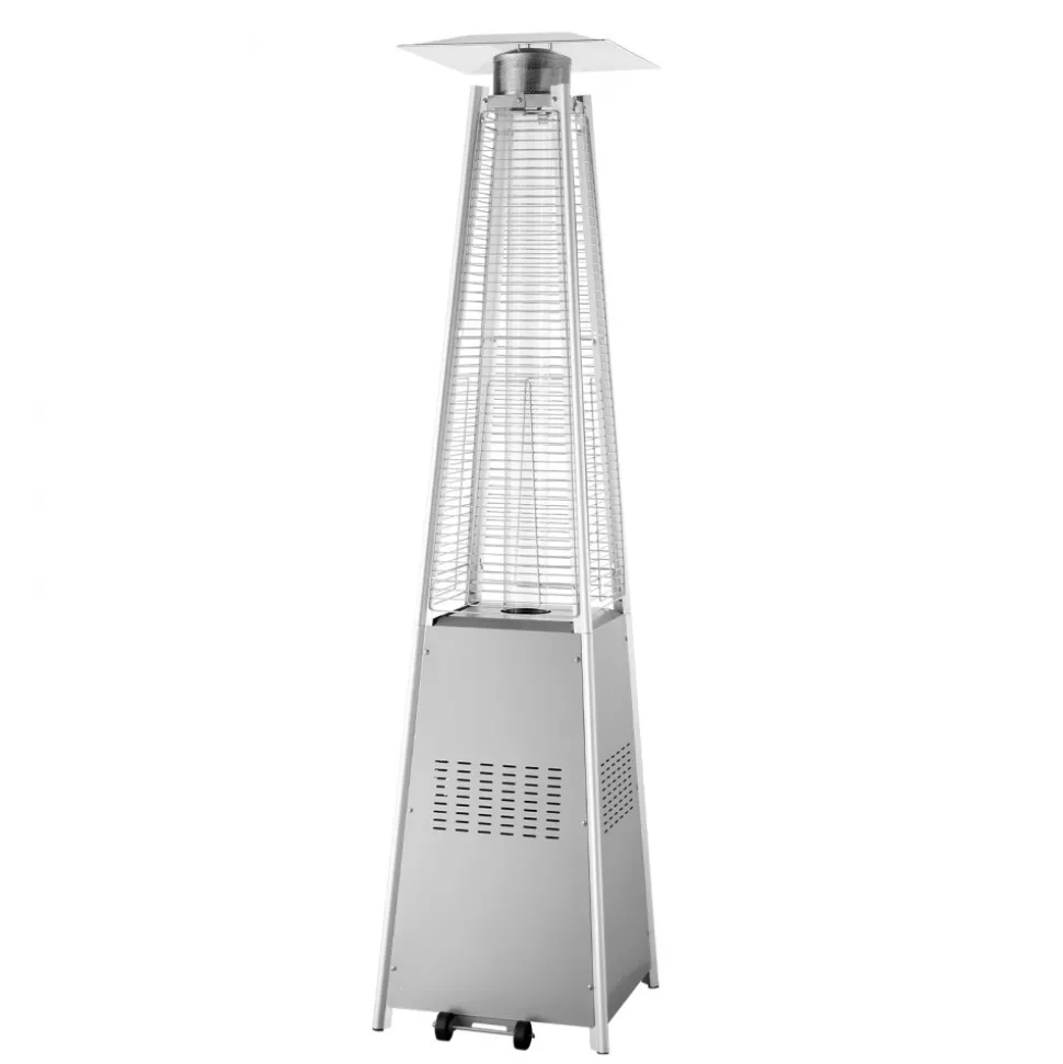 VEVOR Patio Heater for Outdoor Use, 48000BTU Pyramid Propane Heater w/Wheels, Quartz Glass Tube Outdoor Patio Flame Heater for Patio, Party, Backyard, Garden, Decoration, Silver