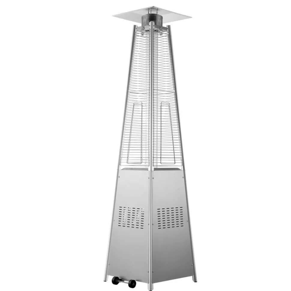 VEVOR Patio Heater for Outdoor Use, 48000BTU Pyramid Propane Heater w/Wheels, Quartz Glass Tube Outdoor Patio Flame Heater for Patio, Party, Backyard, Garden, Decoration, Silver