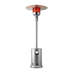 VEVOR Patio Heater for Outdoor Use, 50000BTU Propane Heater Tall Hammered With Round Table Design, Metal Burner and Wheels, Fixed Outdoor Patio Flame Heater for Patio, Party, Backyard, Garden, Silver