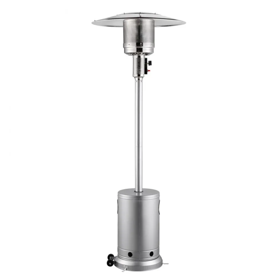 VEVOR Patio Heater for Outdoor Use, 50000BTU Propane Heater Tall Hammered With Round Table Design, Metal Burner and Wheels, Fixed Outdoor Patio Flame Heater for Patio, Party, Backyard, Garden, Silver