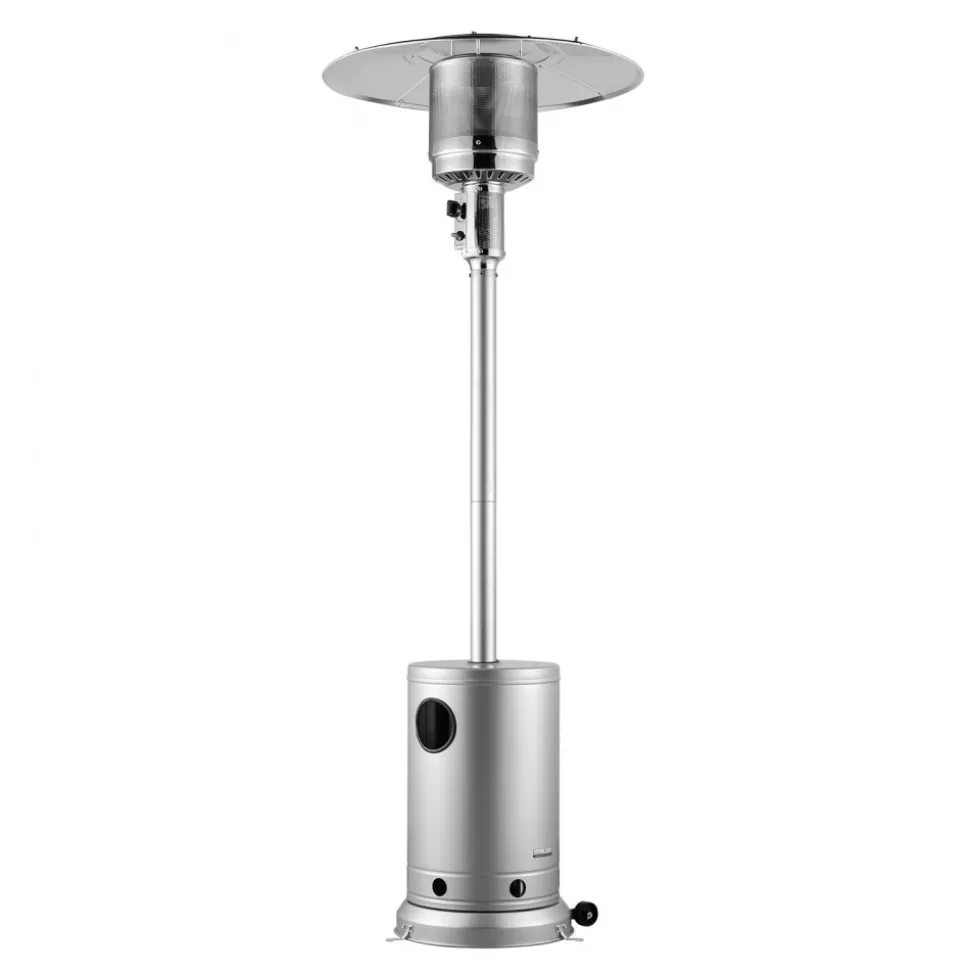 VEVOR Patio Heater for Outdoor Use, 50000BTU Propane Heater Tall Hammered With Round Table Design, Metal Burner and Wheels, Fixed Outdoor Patio Flame Heater for Patio, Party, Backyard, Garden, Silver