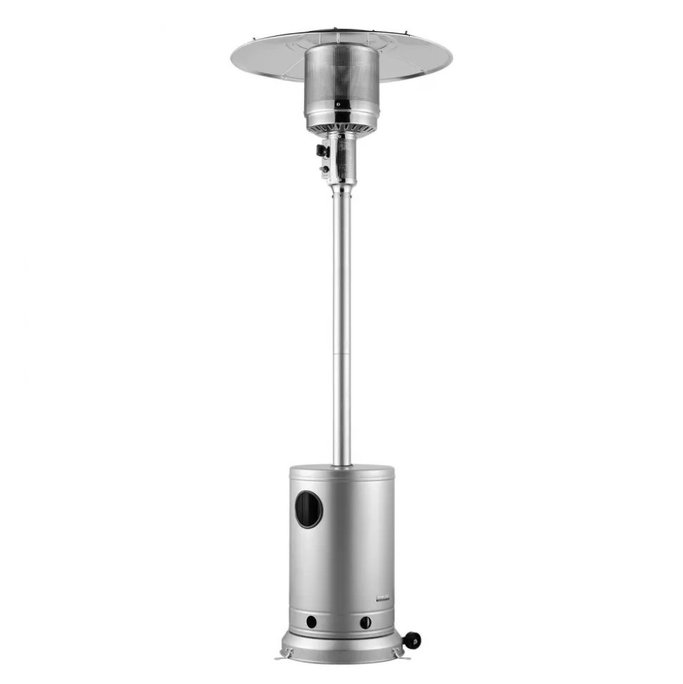 VEVOR Patio Heater for Outdoor Use, 50000BTU Propane Heater Tall Hammered With Round Table Design, Metal Burner and Wheels, Fixed Outdoor Patio Flame Heater for Patio, Party, Backyard, Garden, Silver