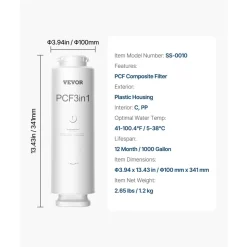 VEVOR PCF Replace Filter, 6-layer PCF Composite Water Filter Replacement, PCF Composite Filter, Reduces Chlorine & Odor, Compatible with Under Sink Water Filter System SS-001, SS-003 & SS-005